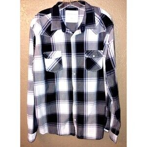Aeropostale Mens Snap Shirt Size XL/TG Black Plaid Long Sleeve Western Checkered